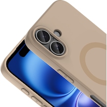 iPhone Uyumlu 16 Kılıf M-safe Şarj Özellikli Klfs Aris Silikon Kapak - Krem