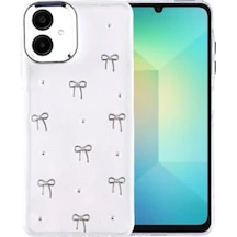 Samsung Galaxy A07 4g İçin Uyumlu Parlak Çıkartma Tasarımlı Simli Şeffaf Sararmaz Kılıf