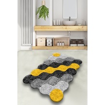 Circle Sarı 70x120 cm Banyo Halısı Djt Yıkanabilir Kaymaz Taban  Paspas Klozet Takımı