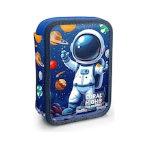 Coral High Kids Lacivert Astronot Desenli Çift Katlı Kalem Çanta 31116 Çok Renkli