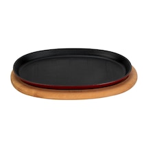 Lava Döküm Oval Fajita Tabağı Kayın Servis Ahşabı Ölçü 18x28cm. Harici Tava Tutucu Dahil Değildir. -bordo Bordo