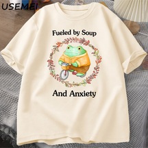 Flood Of Style Komik Kurbağa Grafik T-shirt Çorba Ve Anksiyete T Shirt Erkek Kadın Rahat Zihinsel Tshirt Mod Haki