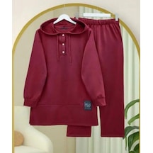 Lovie Moda Kadın Yarım Pat Düğmeli İkili Takım Bordo