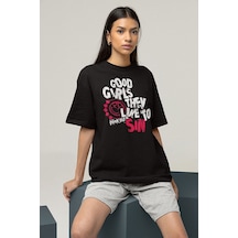 Good Girls They Like To Sın Blink-182 Baskılı Unisex Oversize Tiş Siyah