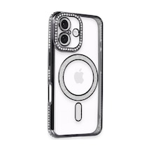 Apple  Uyumlu  iPhone 16 Kılıf Joke Simli Magneticsafe Kılıf Siyah