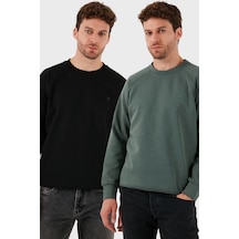 Buratti Streç Pamuklu Relaxed Fit Bisiklet Yaka 2'Li Paket Erkek Sweat 5901210S2 Haki-Siyah