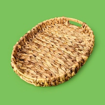 Orta Boy Örgü Oval Tepsi Sepet - Kahverengi - 38x29x5 Cm