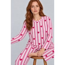 Fit Women Kadın Kalpli Rahat Kalıp İkili Pembe Pijama Takımı 4768