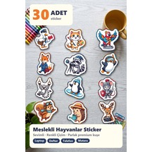 30 Adet Sevimli Çizgi Hayvan Sticker Seti - Laptop Defter Telefon Su Matarası Çok Renkli