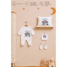 Pia Baby İsme Özel Erkek Bebek Tulum %100 Pamuk Organik Baskılı İsimli Bebek Tulumu 35x45 Cm Yastık Kılıfı Bebek Hediye Seti 2048yt0x Krem