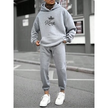 King Taç Eşofman Takımı Sweatshirt Jogger - Gri Baskılı Oversize Şardonlu Kapüşonlu Gri King Taç Eşofman Takımı Sweatshirt Jogger - Gri Baskılı Oversize Şardonlu Kapüşonlu Gri