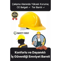 Premium Dayanıklı Konforlu Ce Belgeli Ter Bantlı Şantiye İnşaat İş Güvenliği Sarı Emniyet Bareti