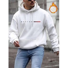 Erkek Boston Baskılı Oversize Kapşonlu Sweatshirt 001