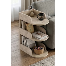 Yan Sehpa Modern 3 Katlı Kitaplıklı Çok Amaçlı Dekoratif Sehpa Minimal Tasarım 6103 Traverten Çok Renkli
