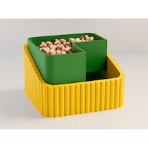 3d Baskı Fıstık Kasesi - Çift Hazneli Kabuk Ayırıcı Sunum Kasesi - Sarı Yeşil Çok Renkli