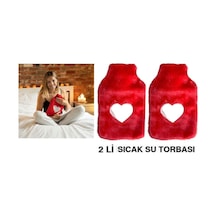 Sıcak Su Torbası 2 Adet,peluş Kalpli,pembe Termofor 26x17x2cm 1 Litre Pembe