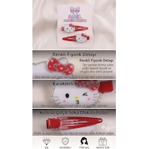 2'li Set Sevimli Kedi Figürlü Simli Fiyonk Detaylı Çıtçıtlı Kız Çocuk Toka Kırmızı