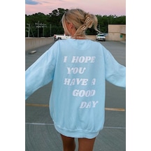 Mad Girls Mavi Sırt Baskılı Sweatshirt Mg1219