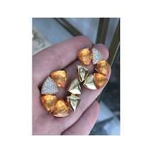 Yeni Seri Gold Ve Taş Detaylı Küpe Altın