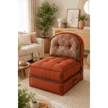 Reyo Pufymax Comfy Plus Oval Bohem Tekli Koltuk Yatak Olabilen Katlanır Berjer & Modüler Yer Yatağı 75x75x 90 Cm Kiremit Desenli