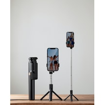Selfie Çubuğu Tripod Kumandalı Telefon Tutucu, Siyah