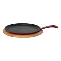 Lava Döküm Yuvarlak Pizza Krep Pankek Tavası Döküm Demir Yekpare Saplı Kayın Servis Ahşabı Çap Ø 26cm. Bordo