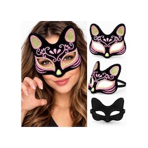 Kadife Dokulu Siyah Kedi Maskesi Pembe Sarı Simli Desenli - Dppq-901743 18