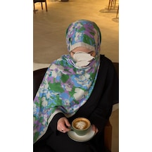 Qalortex Scarf Pamuklu Garden Desen Şal-bebe Mavi