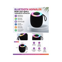 D10 Rgb Led Işıklı Bluetoth Speaker Hafıza Kartı Ve Usb Girişli Fm Radyolu Şarjlı Taşınabilir Hoparlör 5w