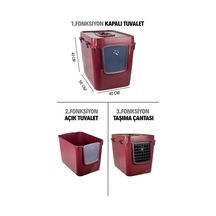 Pribor Hz-500 Xxl 3 Fonksiyonlu Açık / Kapalı Kedi Tuvaleti Ve Taşıma Çantası Bordo 56 X 40 X 43 Cm