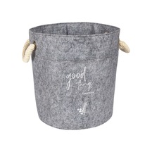 Keçe Kulplu Yuvarlak Çok Amaçlı Düzenleyici Sepet Organizer Kutu 19x17 - Gri