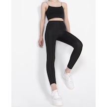 Bonbonetti Chocolate Baby & Kids Kadın Siyah Disko Yüksek Bel Toparlayıcı Günlük Spor Şık Rahat Push Up Slim Fit Parlak Disco Tayt SiYAH