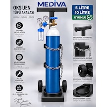 Oksijen Tüpü Taşıma Arabası - Tüp Arabası - 5 Ve 10 Litre Taşıma Kapasitesi Siyah