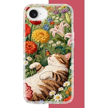 İphone 16e Uyumlu Nakışlı Kedi Uv Baskılı Silikon Kılıf Renkli