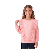 Onloox Kız Çocuk Pembe Kız Çocuk Pembe Pamuklu Bisiklet Yaka Uzun Kollu Regular Güpürlü Sweatshirt 1.5-5 Yaş