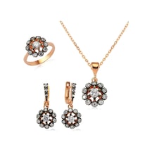 Gümüş Elmas Model Çiçek Bayan Set Rose Gold