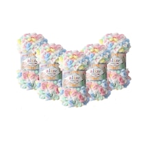 Alize Puffy Fine Color El Örgü İpliği 5 Li Paket 5949 Gökkuşağı 100 Gr 14 5 Mt 769560733547