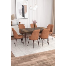 Azra 80x132 Mdf Açılabilir Barok Desen Mutfak Masası Takımı 6 Sandalye kiremit