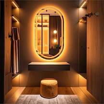 Serava Amber Led'li Lazer Kumlamalı Lavabo & Banyo Aynası Dokunmatik Sensörlü 90 X 50 Turuncu