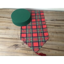Yılbaşı Ekose Desenli Runner & Supla Çok Renkli