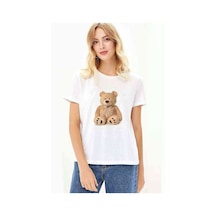 Polo Bear Baskılı Beyaz Kadın Tshirt