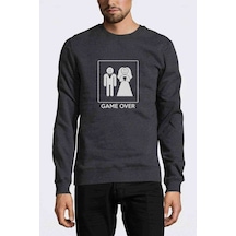 Game Over Baskılı Füme Antrasit Erkek Örme Sweatshirt
