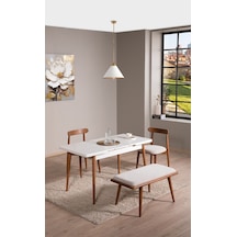 Ganni Home Lima Açılır Yemek Masası Krem Ceviz Mdf Tabla, Gürgen İskeletli Modern Tasarım Krem-ceviz