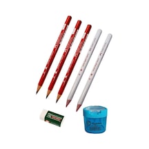 Jumbo Üçgen İlk Kalemim Seti Kurşun Kalem + Kırmızı Başlık Kalemi + Beyaz Silgi + Mavi Kalemtıraş