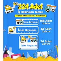 İş Makineleri Temalı Okul Kreş Kişiye Özel İsim Etiket Seti - Model 251 Çok Renkli