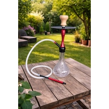Nargile Takımı 60 Cm Büyük Boy Cam Şişe 17 Cm Çap Modern Kırmızı Gövde Bahçe & Balkon Kullanımına Uygun Şık Nargile