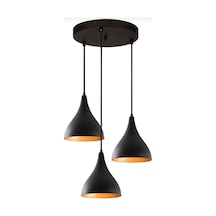 My Lights Retro Rustik Metal Sarkıt Üçlü Avize Siyah Içi Altın A