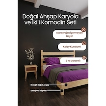 Natura Model Masif Ahşap Karyola Ve 2 Adet Komodin Kolay Kurulum Fırınlanmış İthal Sibirya Çamı 200x200 Yatak Uyumlu 2 Adet Komodin