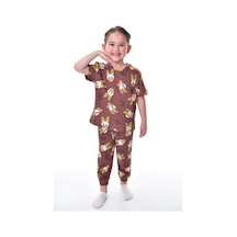 %100 Pamuk Interlok Kumaş Paw Patrol Kısa Kollu Kız Çocuk Pijama Takımı 3,4,5,6,7,8,9,10,11,12 Yaş Kahverengi
