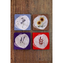 Doğal Taş Bardak Altlığı 4'lü Set -çiçek Desenli Bardak Altlığı - Stone Coasters Çok Renkli